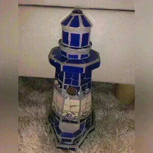 Pacific Rim Cobalt and White  Mosaic Lighthouse Bird Feeder/House